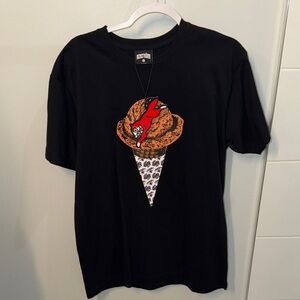 Icecream Black Tee with Red and Orange Graphic